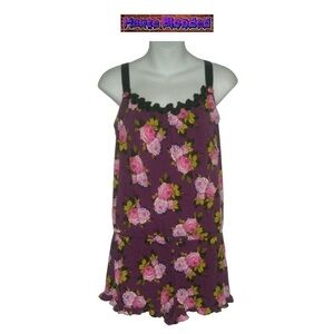 Betsey Johnson Intimates Floral Romper Pajamas Purple Flowers Ribbon Nightie M